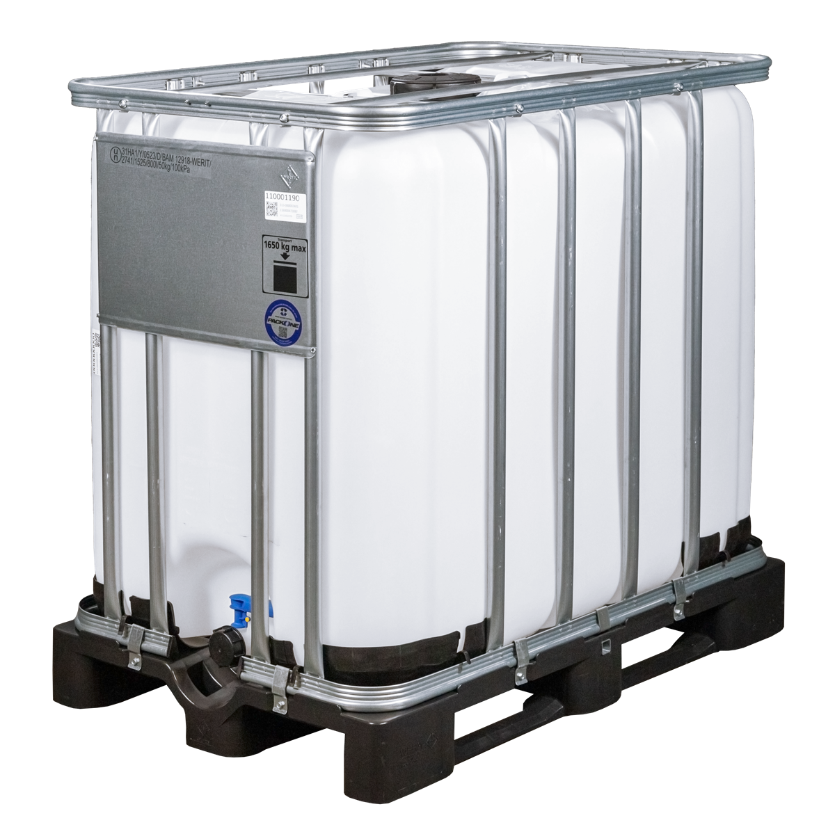 IBC-Container 800l neu auf Kunststoffpalette 150mm Deckel mit Gefahrgutzulassung und Lebensmittelzulassung (Werit)
