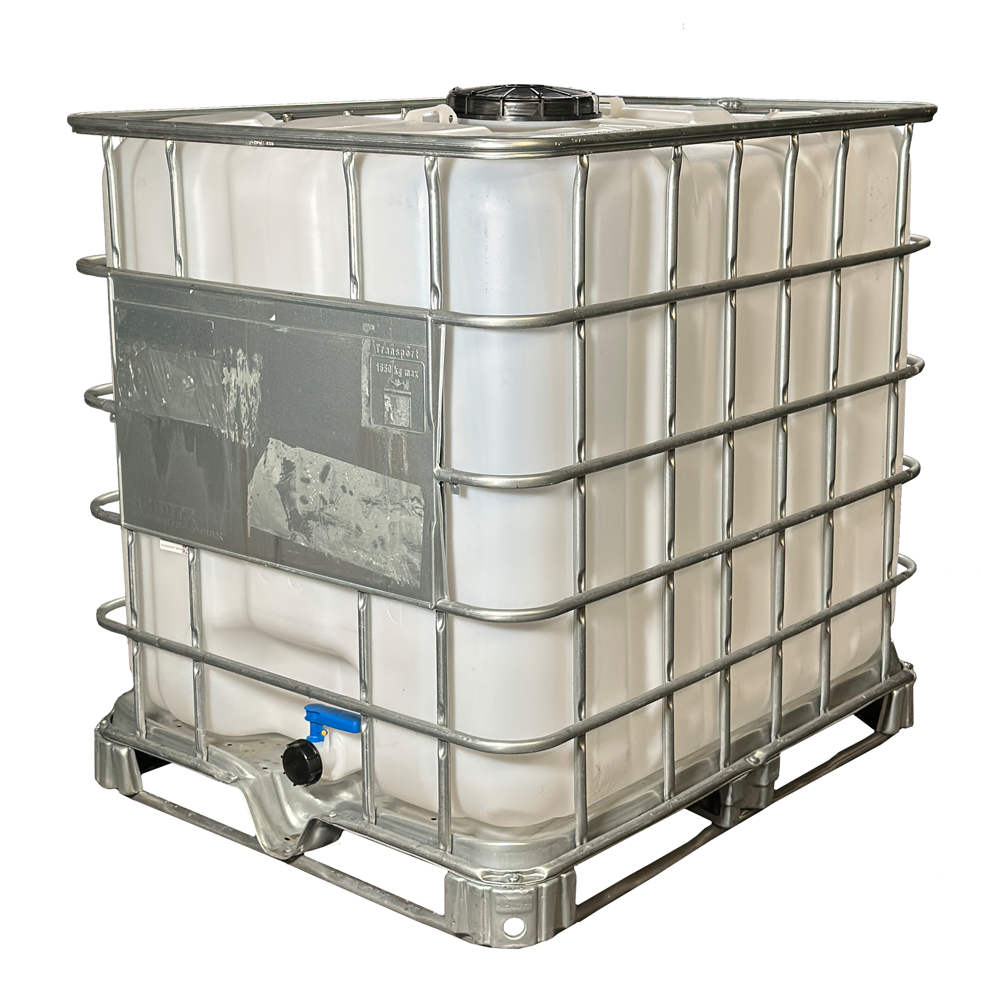 IBC-Container 1000l mit neuem Innenbehälter auf Stahlrahmenpalette 225mm Deckel mit Lebensmittelzulassung und 2-Zoll-Auslauf