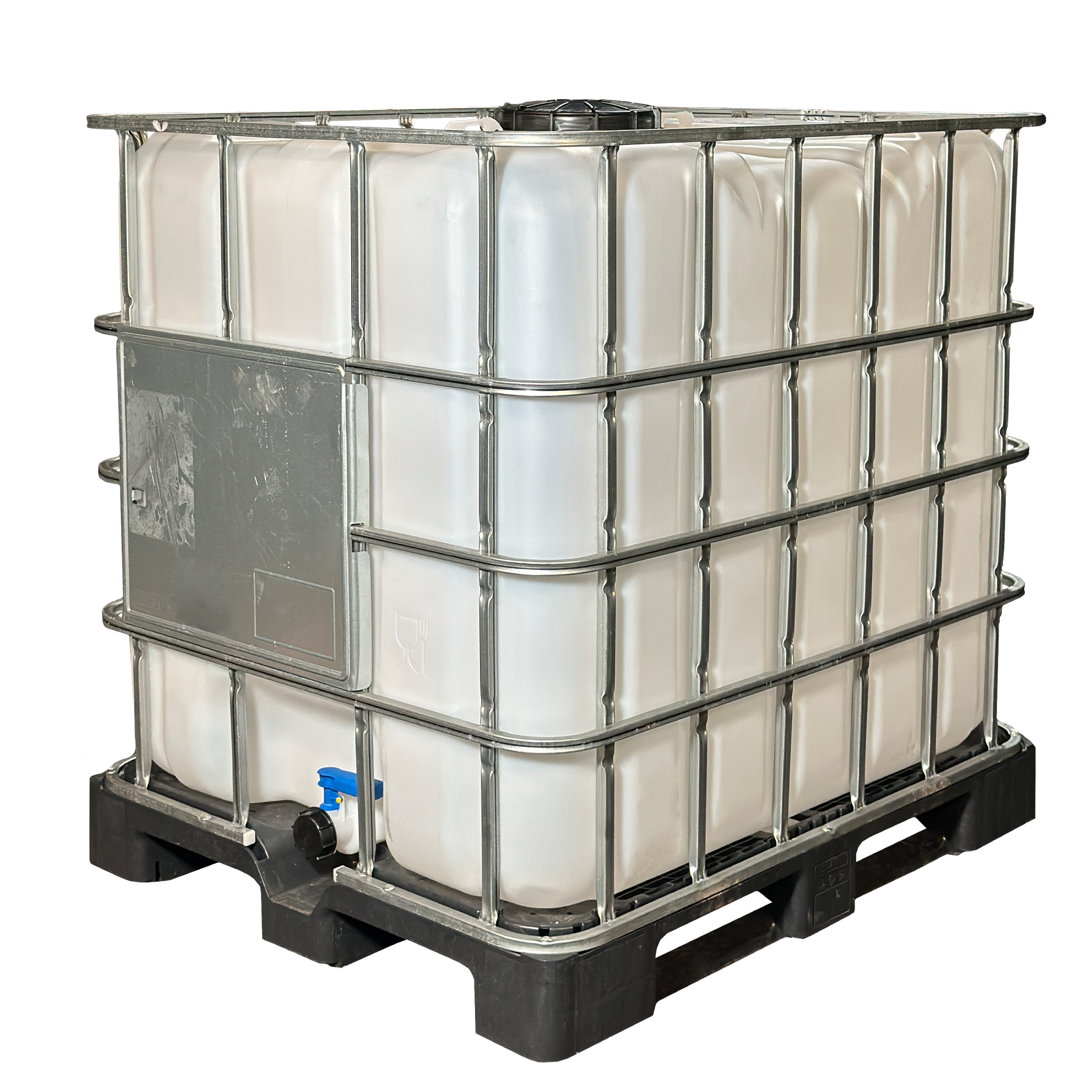 IBC-Container 1000l mit neuem Innenbehälter auf Kunststoffpalette 225mm Deckel mit Lebensmittelzulassung und 2-Zoll-Auslauf