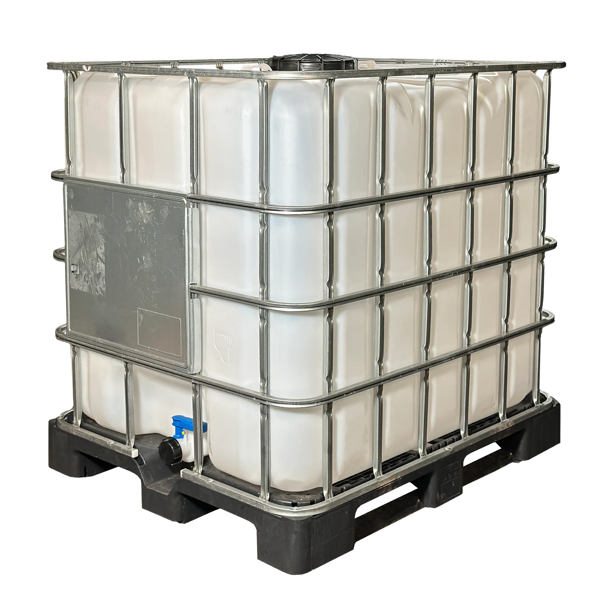 IBC-Container 1000l mit neuem Innenbehälter auf Kunststoffpalette 225mm Deckel mit Lebensmittelzulassung und 2-Zoll-Auslauf