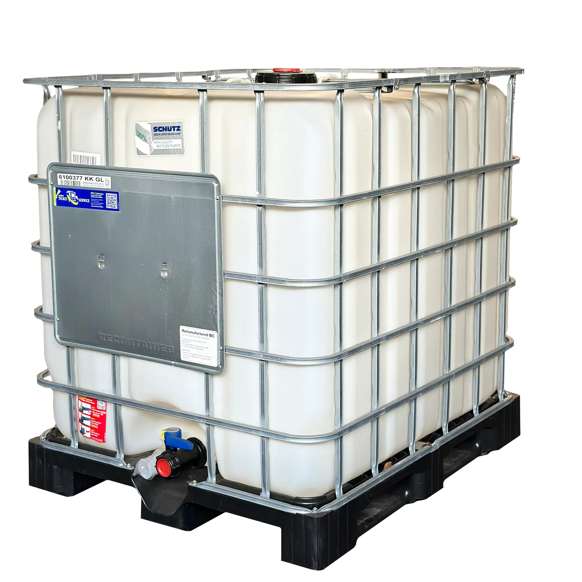 IBC-Container 1000l mit neuem Innenbehälter auf Kunststoffpalette 150mm Deckel mit Entgasung