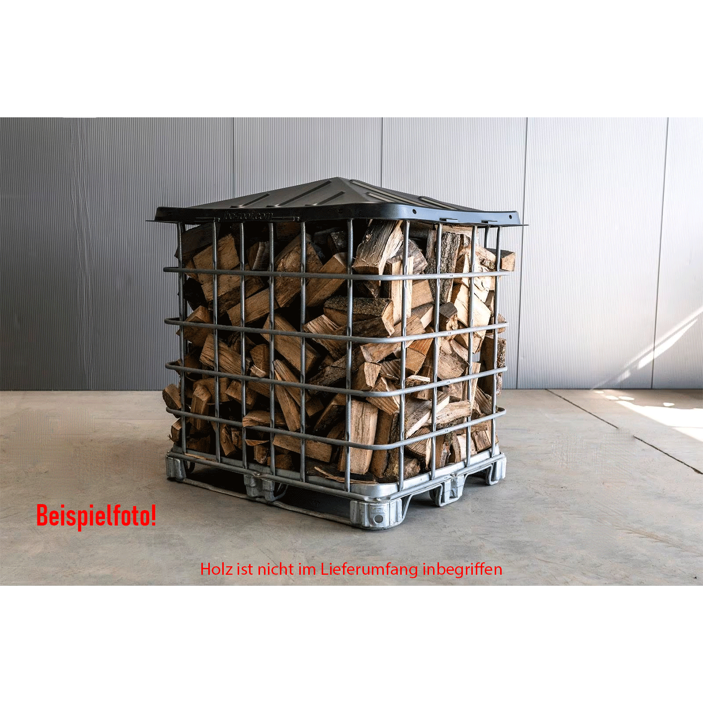 IBC-Gitterbox auf Kunststoffpalette inklusive IBC-Abdeckung/IBC-Roof mit 4x Metallverriegelungen