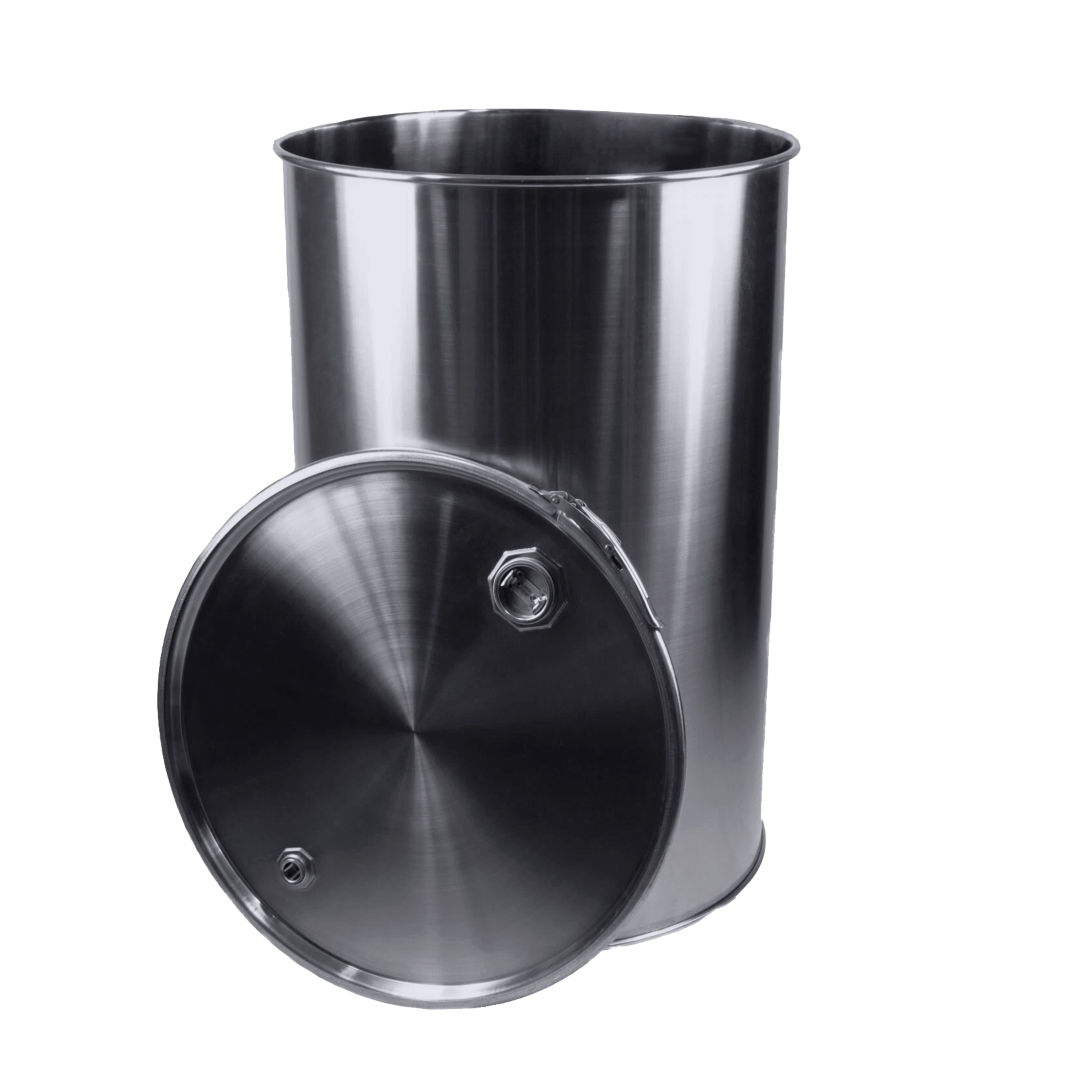 Edelstahldeckelfass 210l innen poliert außen matt, ohne Sicken, ohne UN-Zulassung mit Spunddeckel NEU