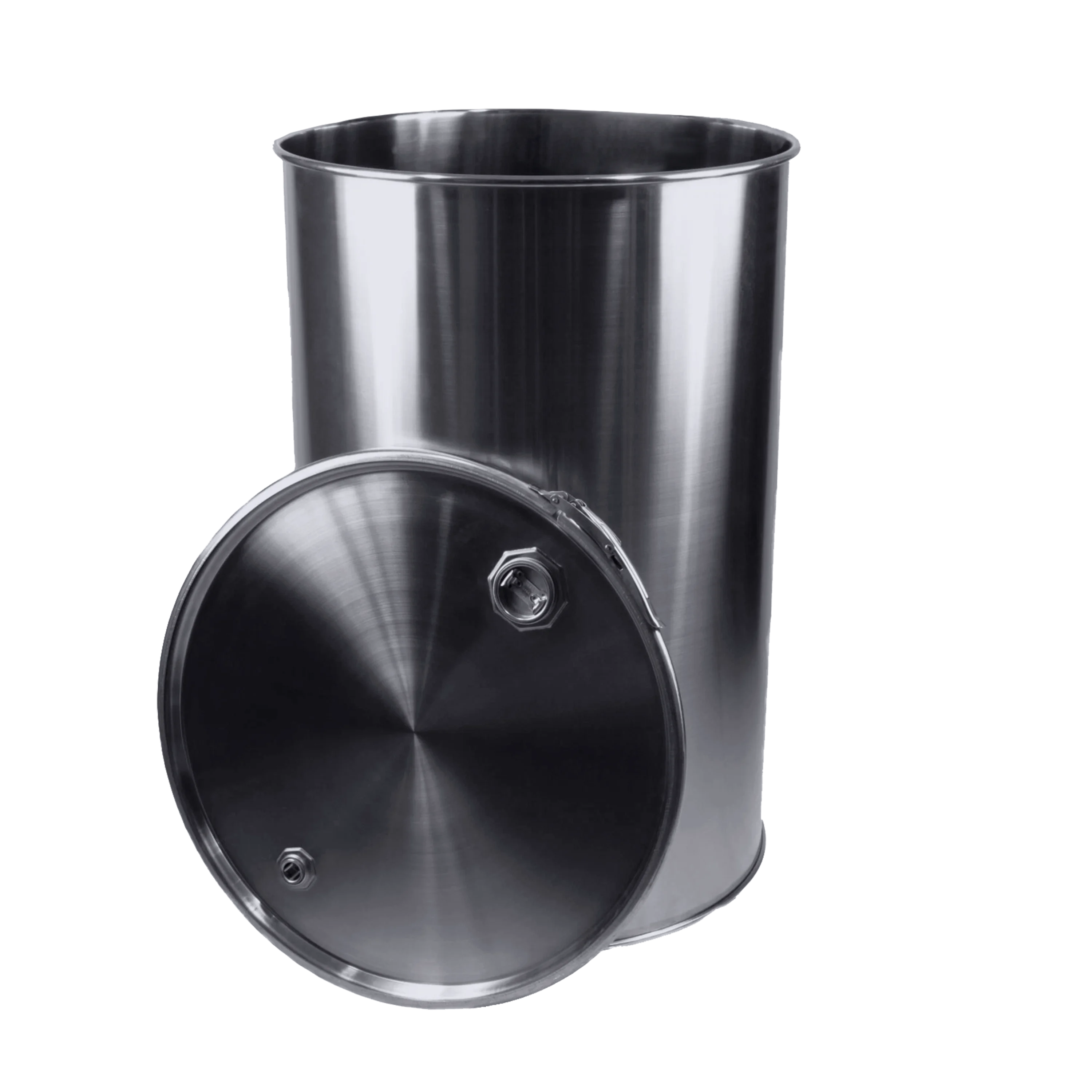 Edelstahldeckelfass 210l innen poliert außen matt, ohne Sicken, ohne UN-Zulassung mit Spunddeckel NEU