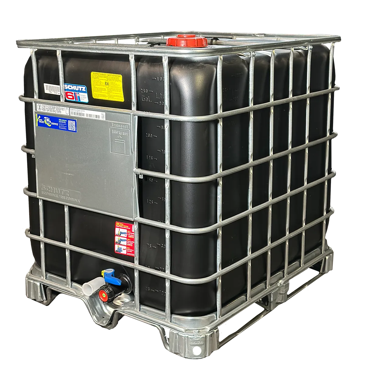 IBC-Container 1000l neu schwarz Ex-geschützt auf Stahlkufenpalette 150mm Deckel mit Gefahrgutzulassung und EVOH Sperrschicht (Schütz) von 2025