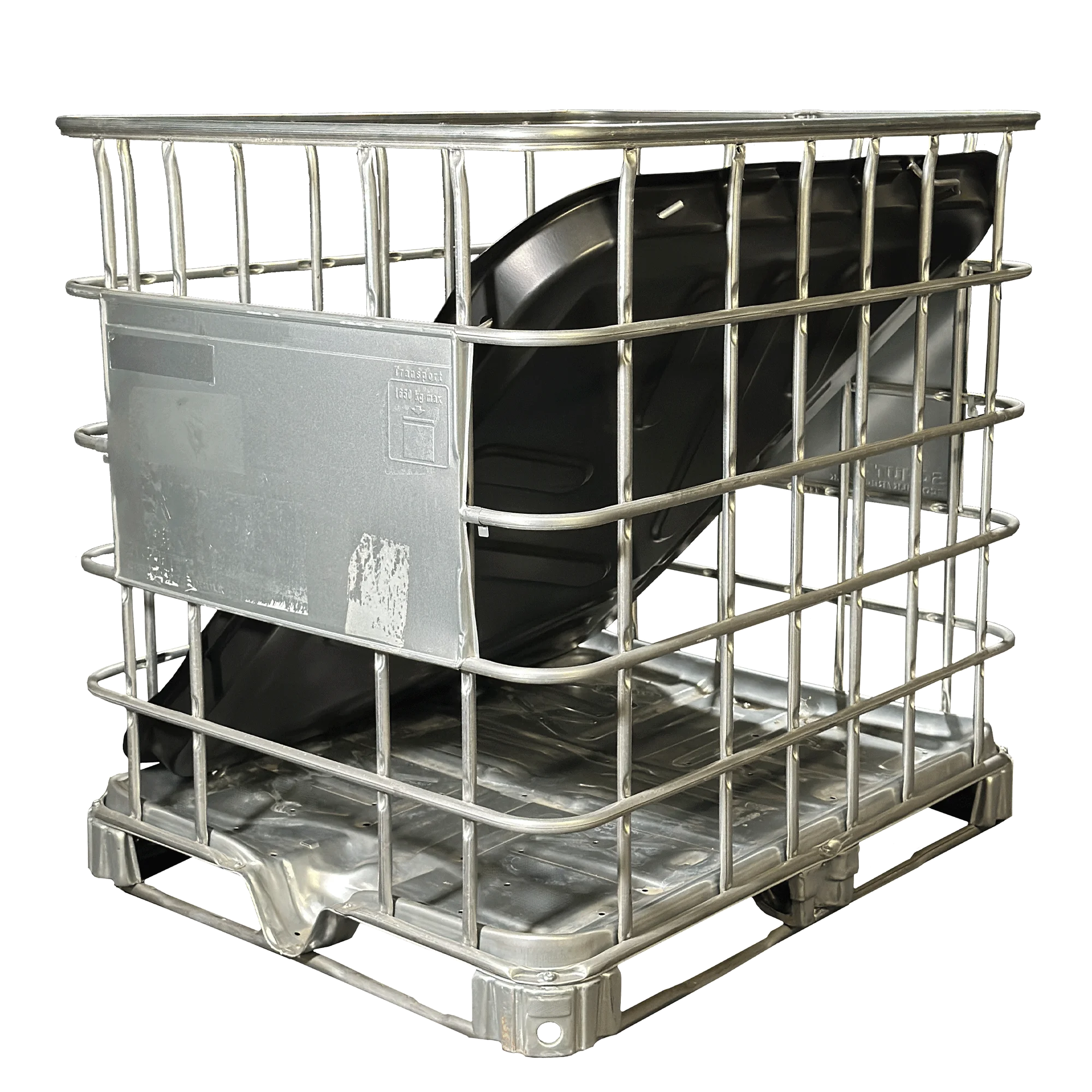 IBC-Gitterbox auf Stahlpalette inklusive IBC-Abdeckung/IBC-Roof mit 4x Metallverriegelungen