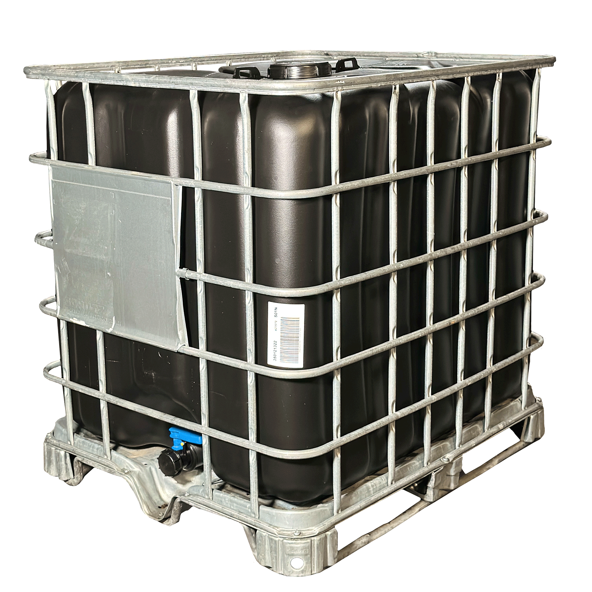 IBC-Container 1000l mit schwarzem UV-geschütztem, neuem Innenbehälter auf Stahlkufenpalette 150mm Deckel mit Lebensmittelzulassung