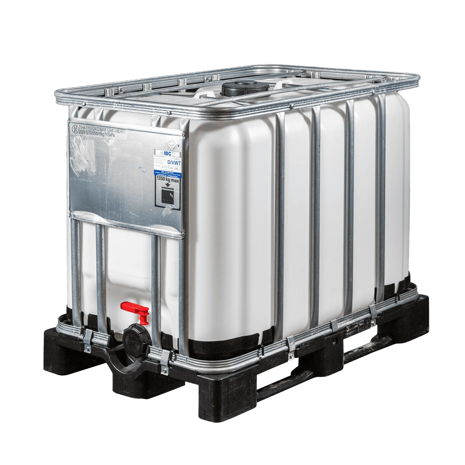 IBC-Container 600l gereinigt auf Kunststoffpalette 150mm Deckel, 3-Zoll-Auslauf