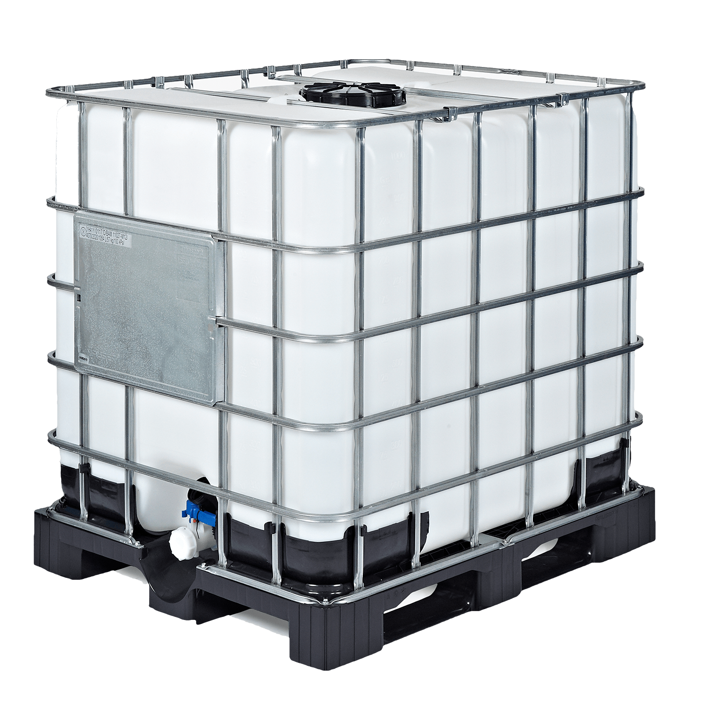 IBC-Container 1000l neu auf Kunststoffpalette 225mm Deckel mit Gefahrgutzulassung mit 2'' Zoll Auslauf