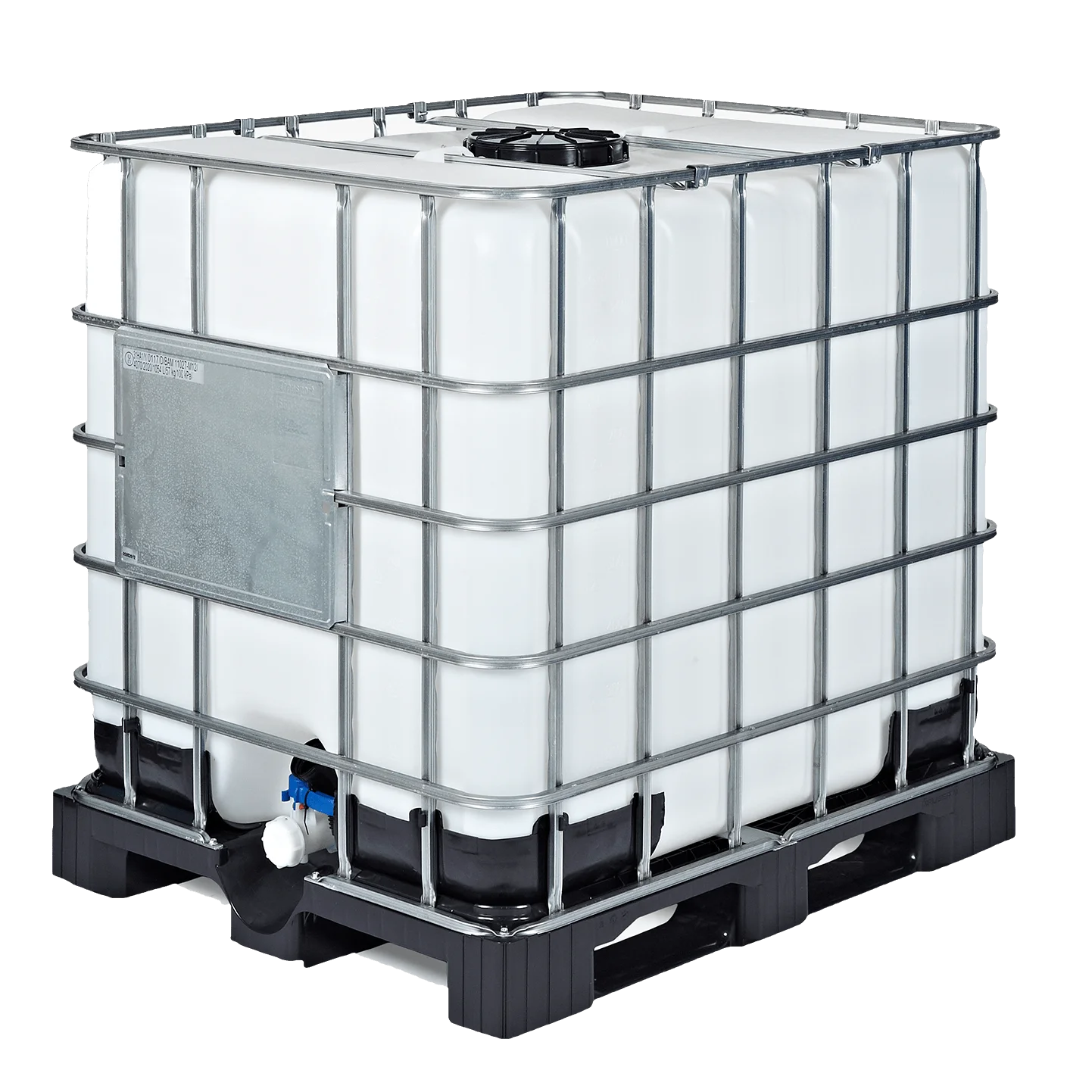 IBC-Container 1000l neu auf Kunststoffpalette 225mm Deckel mit Gefahrgutzulassung mit 2'' Zoll Auslauf
