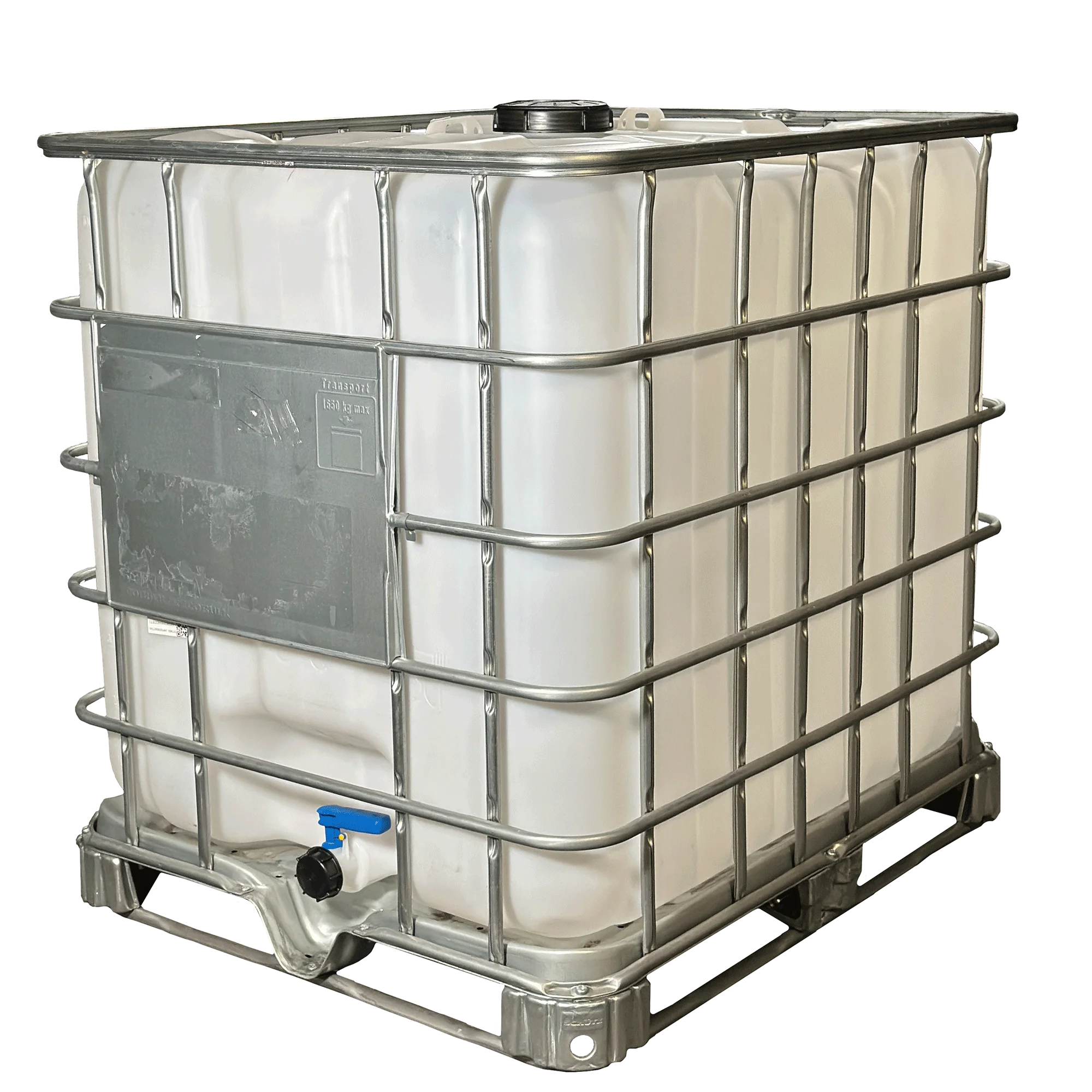 IBC-Container 1000l mit neuem Innenbehälter auf Stahlrahmenpalette 150mm Deckel mit Lebensmittelzulassung