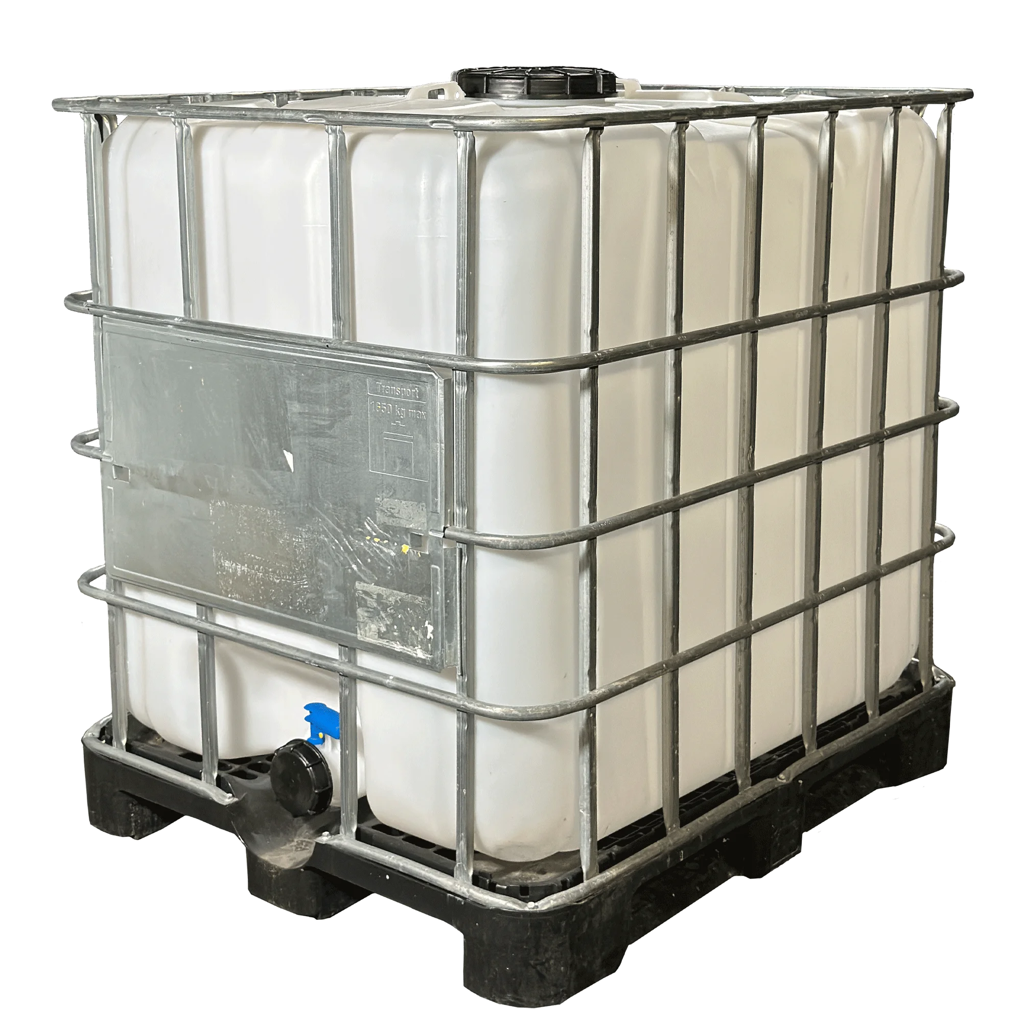 IBC-Container 1000l mit neuem Innenbehälter auf Kunststoffpalette 225mm Deckel mit Lebensmittelzulassung und 3-Zoll-Auslauf