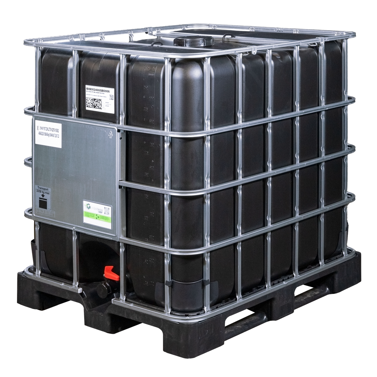 IBC-Container 1000l neu schwarz auf Kunststoffpalette 150mm Deckel mit Gefahrgutzulassung