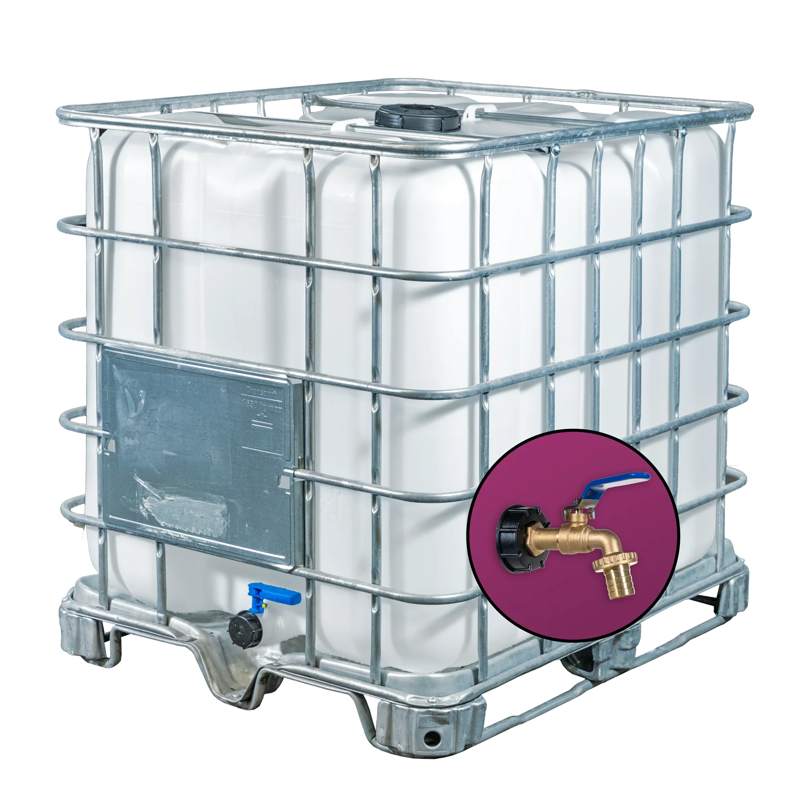 Wassertank 1000l mit neuem Innenbehälter auf Stahlrahmenpalette 150mm Deckel als IBC-Container inklusive 1 Zoll Wasserhahn und Lebensmittelzulassung
