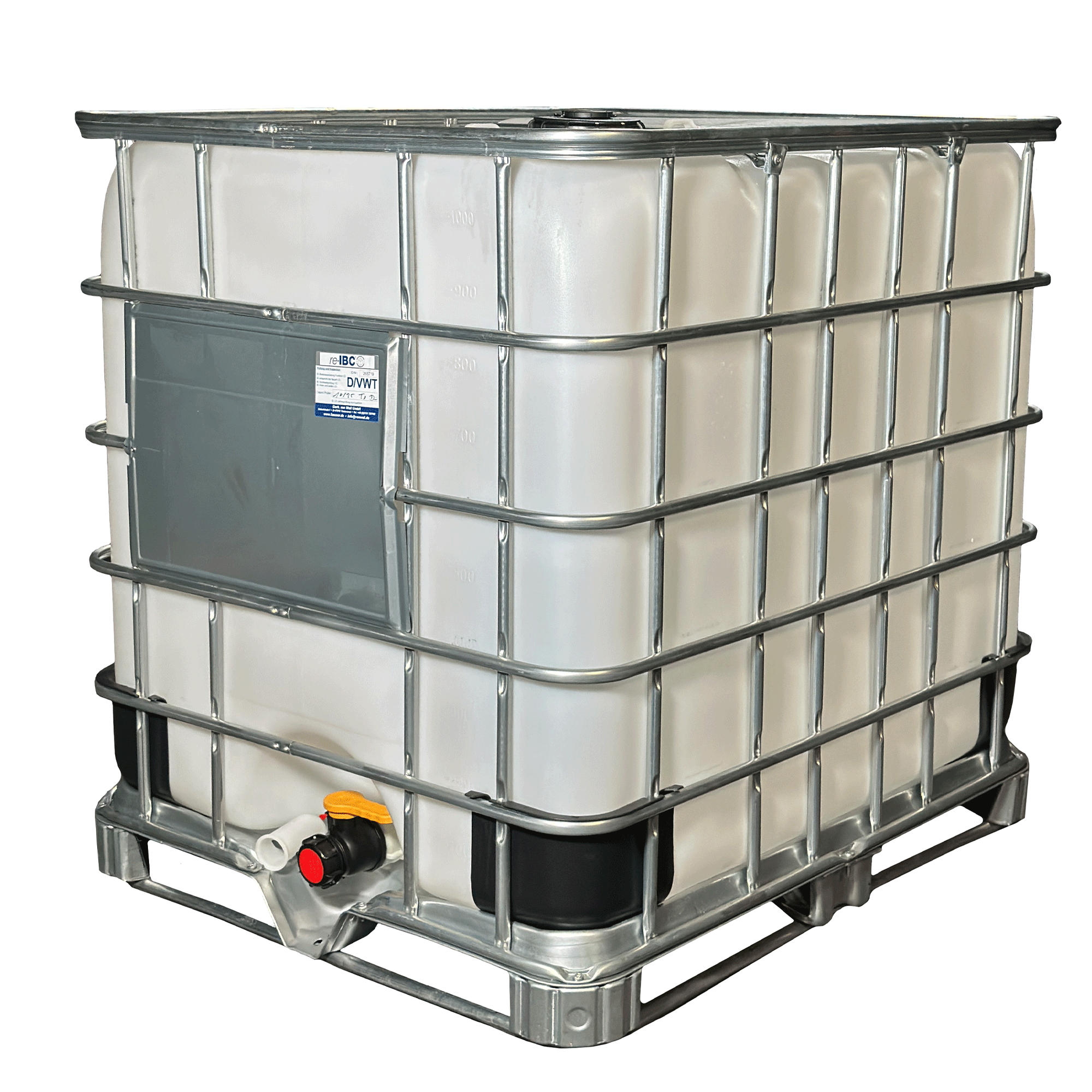 IBC-Container 1000l gereinigt auf Stahlrahmenpalette 150mm Deckel ohne UN-Gefahrgutzulassung