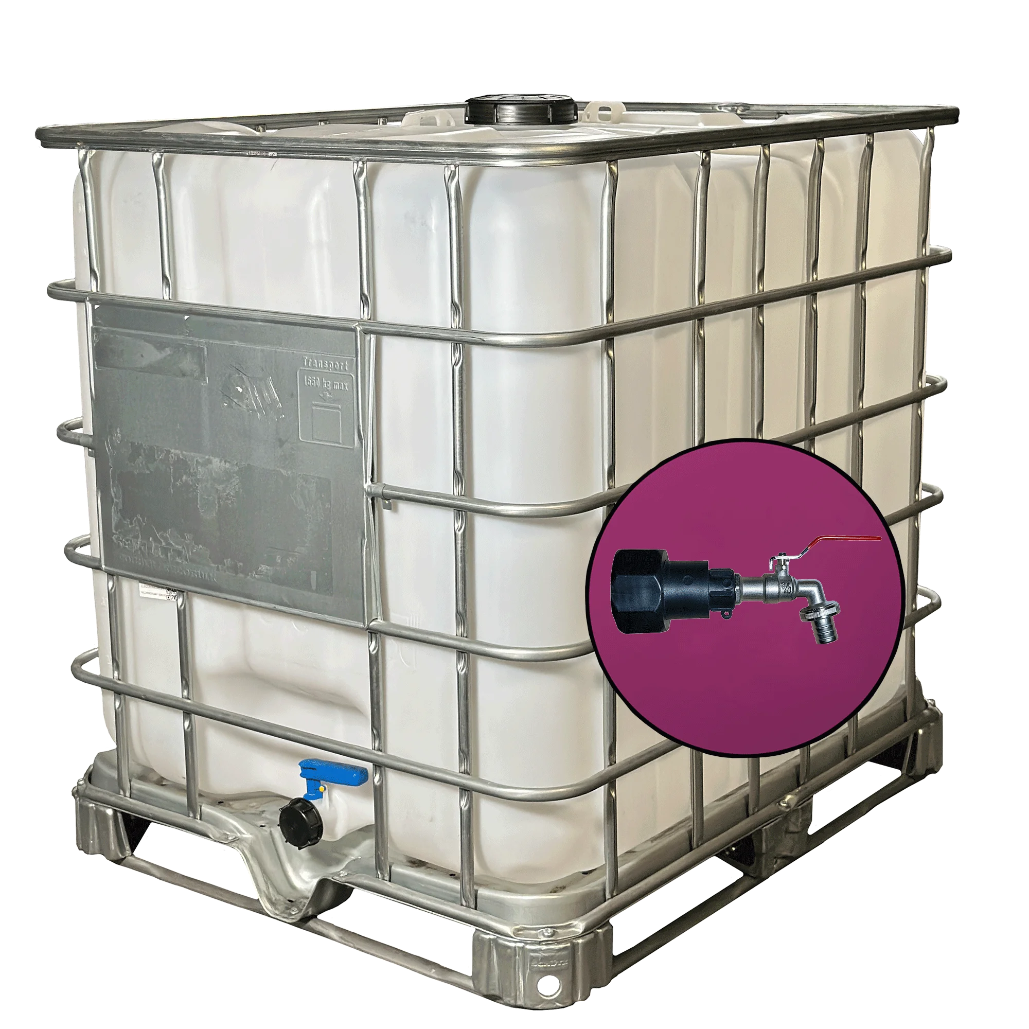 Wassertank 1000l mit neuem Innenbehälter auf Stahlpalette 150mm Deckel als IBC-Container inklusive 3/4-Zoll-Wasserhahn und Lebensmittelzulassung