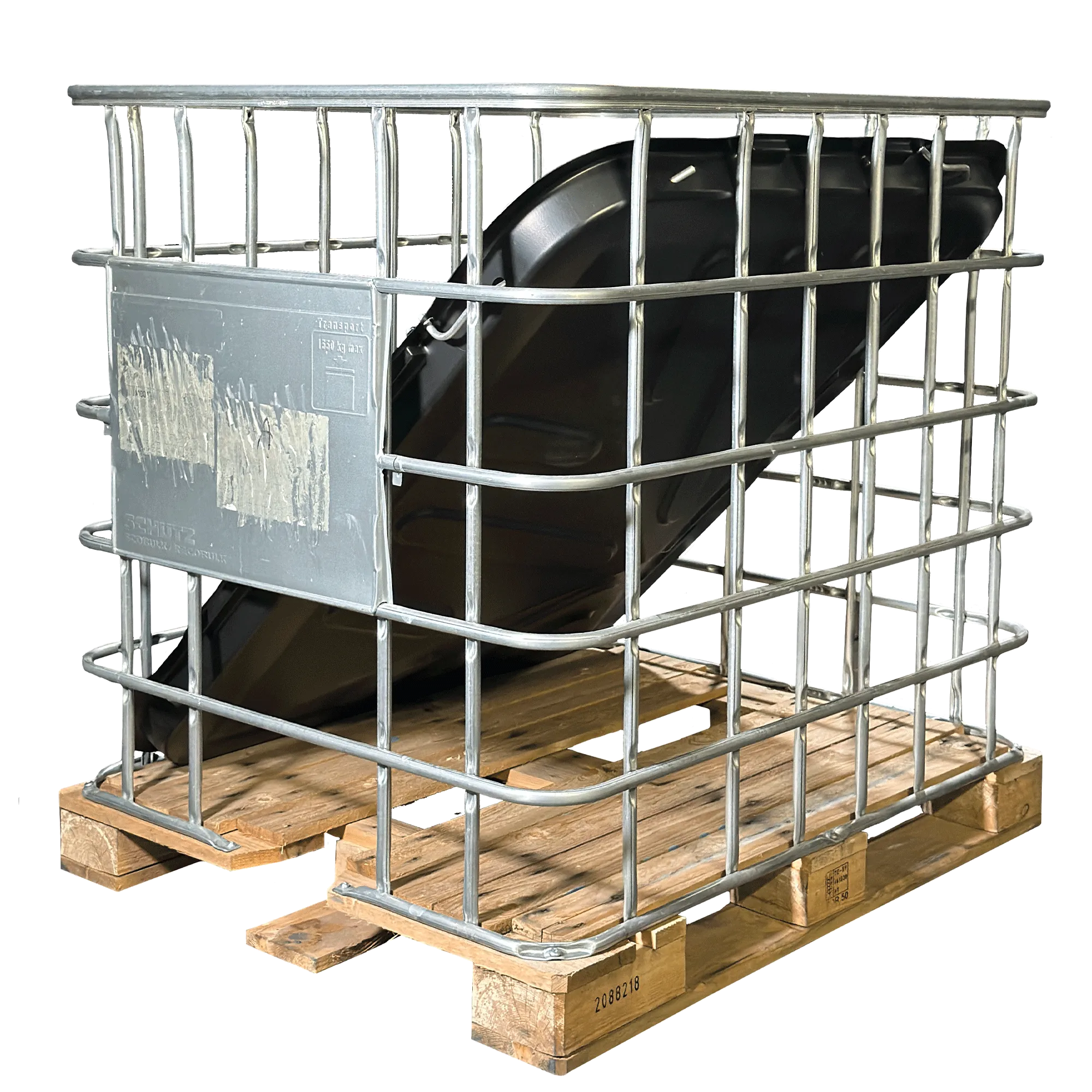 IBC-Gitterbox auf Holzpalette inklusive IBC-Abdeckung/IBC-Roof mit 4x Metallverriegelungen