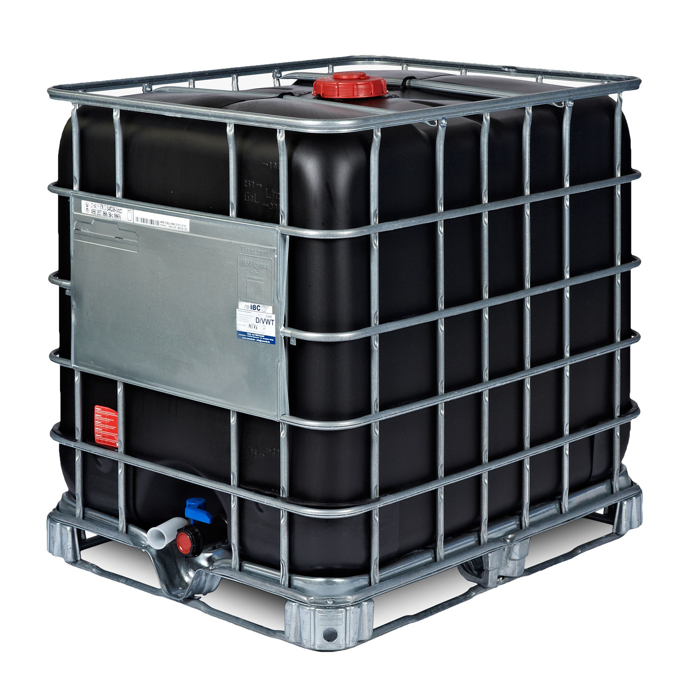 IBC-Container 1000l mit schwarzem UV-Geschütztem neuem Innenbehälter auf Stahlrahmenpalette 150mm Deckel mit Lebensmittelzulassung