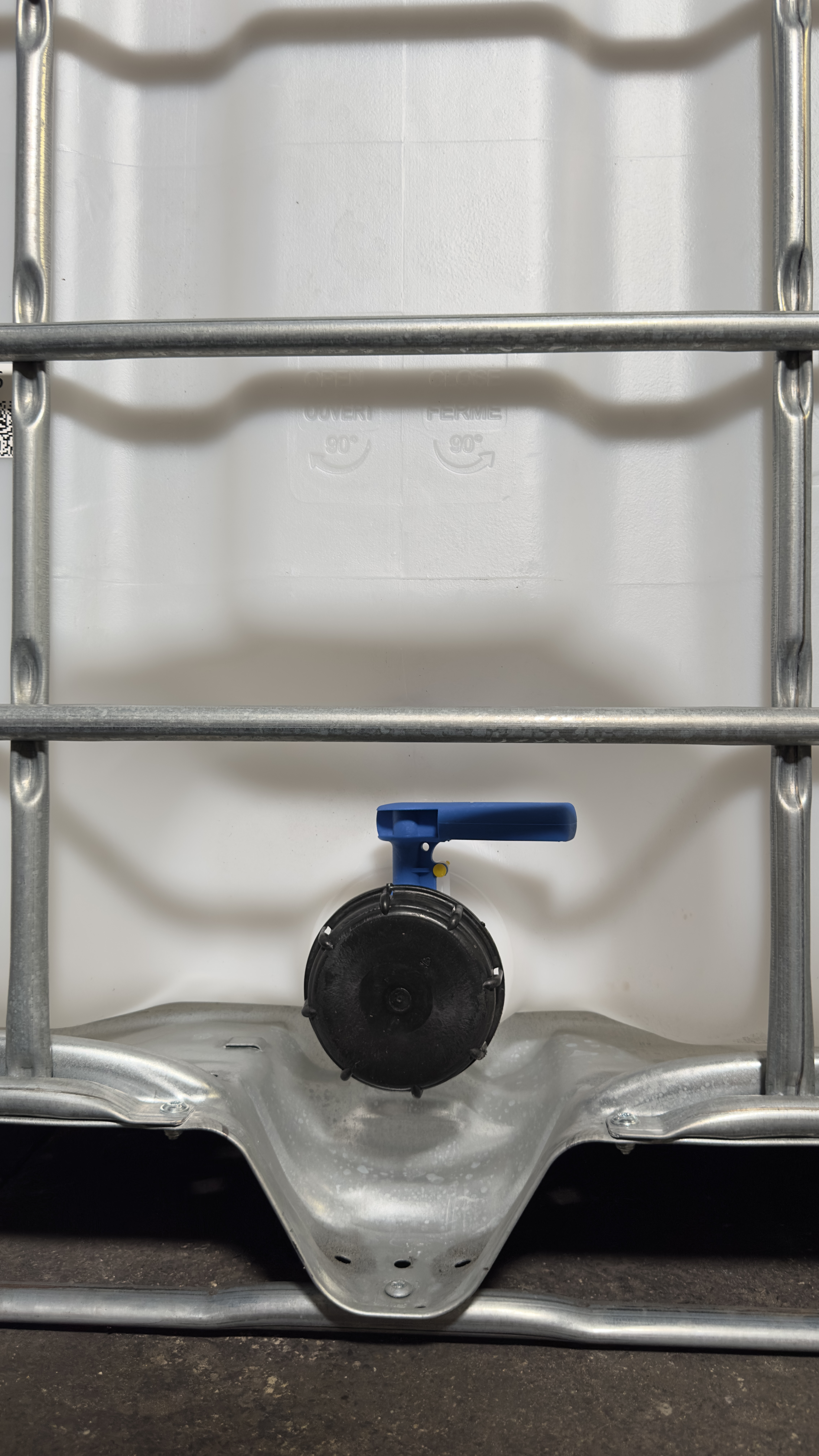 IBC-Container 1000l mit neuem Innenbehälter auf Stahlrahmenpalette 225mm Deckel mit Lebensmittelzulassung und 3 Zoll Auslauf