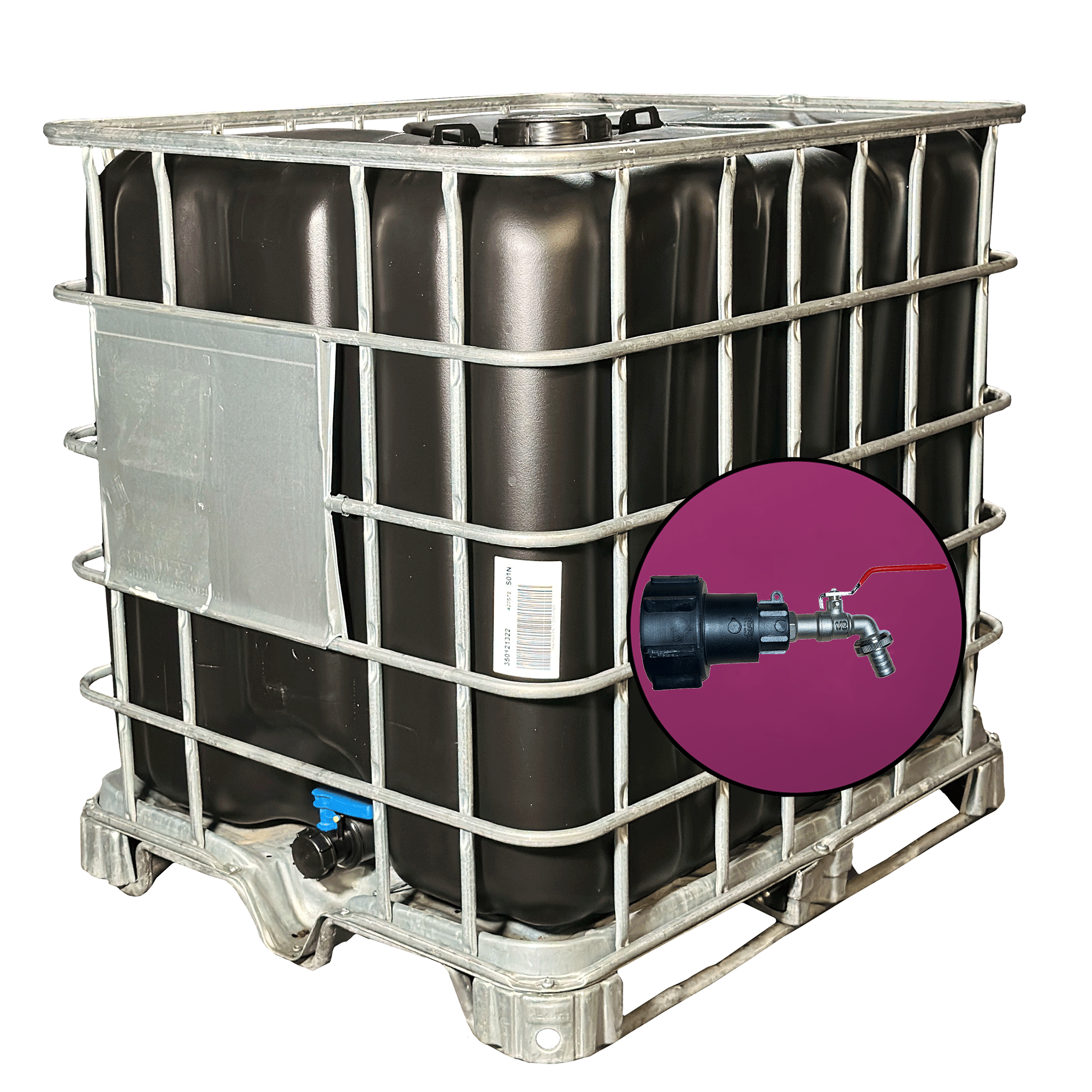 Wassertank 1000l mit schwarzem UV-geschütztem, neuem Innenbehälter auf Stahlpalette150mm Deckel, inkl. 1/2-Zoll-Wasserhahn und Lebensmittelzulassung