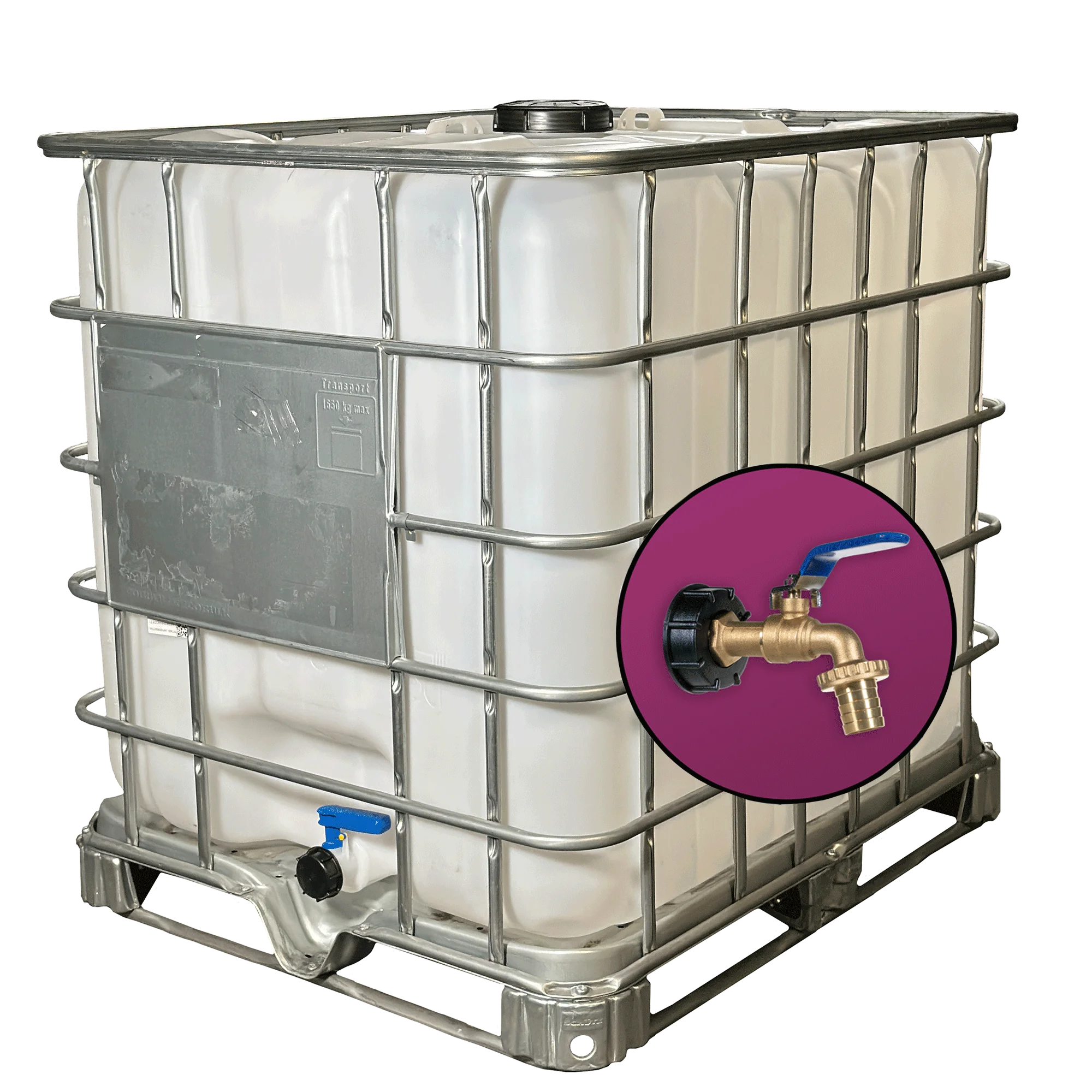 Wassertank 1000l mit neuem Innenbehälter auf Stahlpalette 150mm Deckel als IBC-Container inklusive 1-Zoll-Wasserhahn und Lebensmittelzulassung Wassertank 1000l mit neuem Innenbehälter auf Stahlpalette 150mm Deckel als IBC-Container inklusive 1-Zoll-Wasserhahn und Lebensmittelzulassung