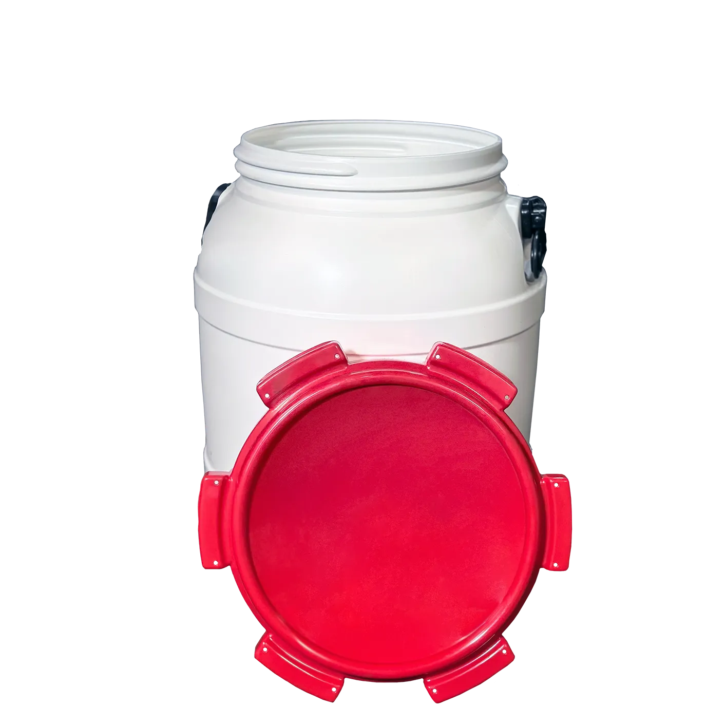 Weithalsfass 55l rot-weiß mit Griffen und Lebensmittelzulassung NEU