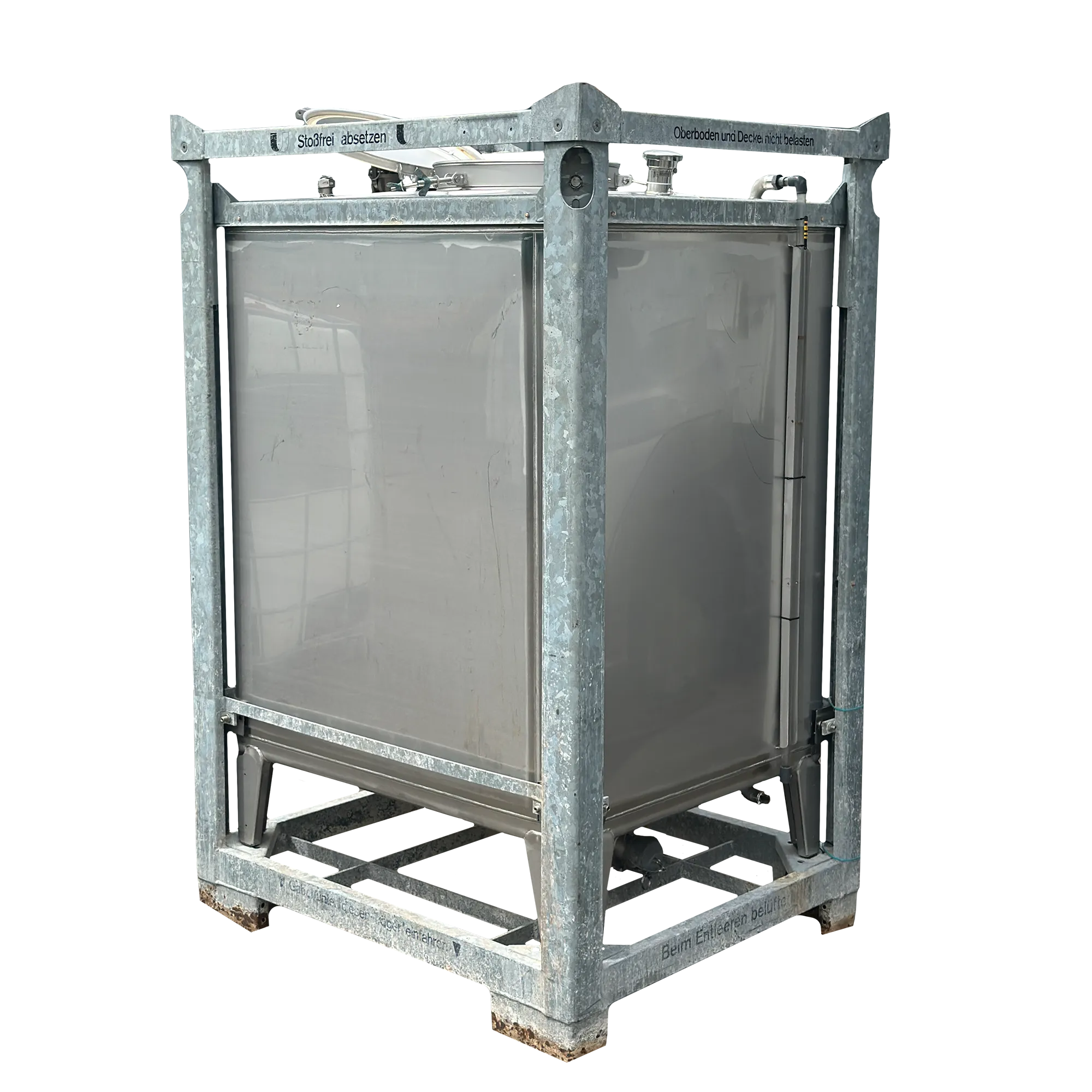 Edelstahl IBC-Container 1250l gebraucht auf Stahlrahmen