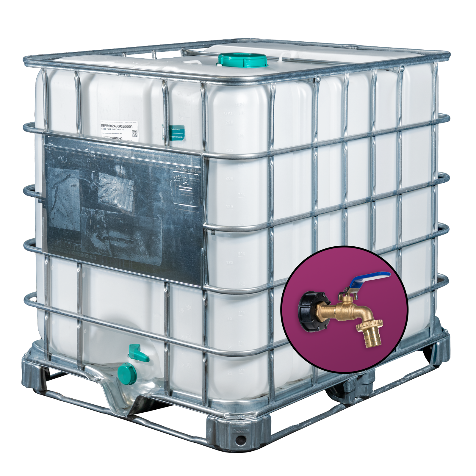 Wassertank 1000l mit neuem Innenbehälter als IBC-Container inklusive 1 Zoll Wasserhahn