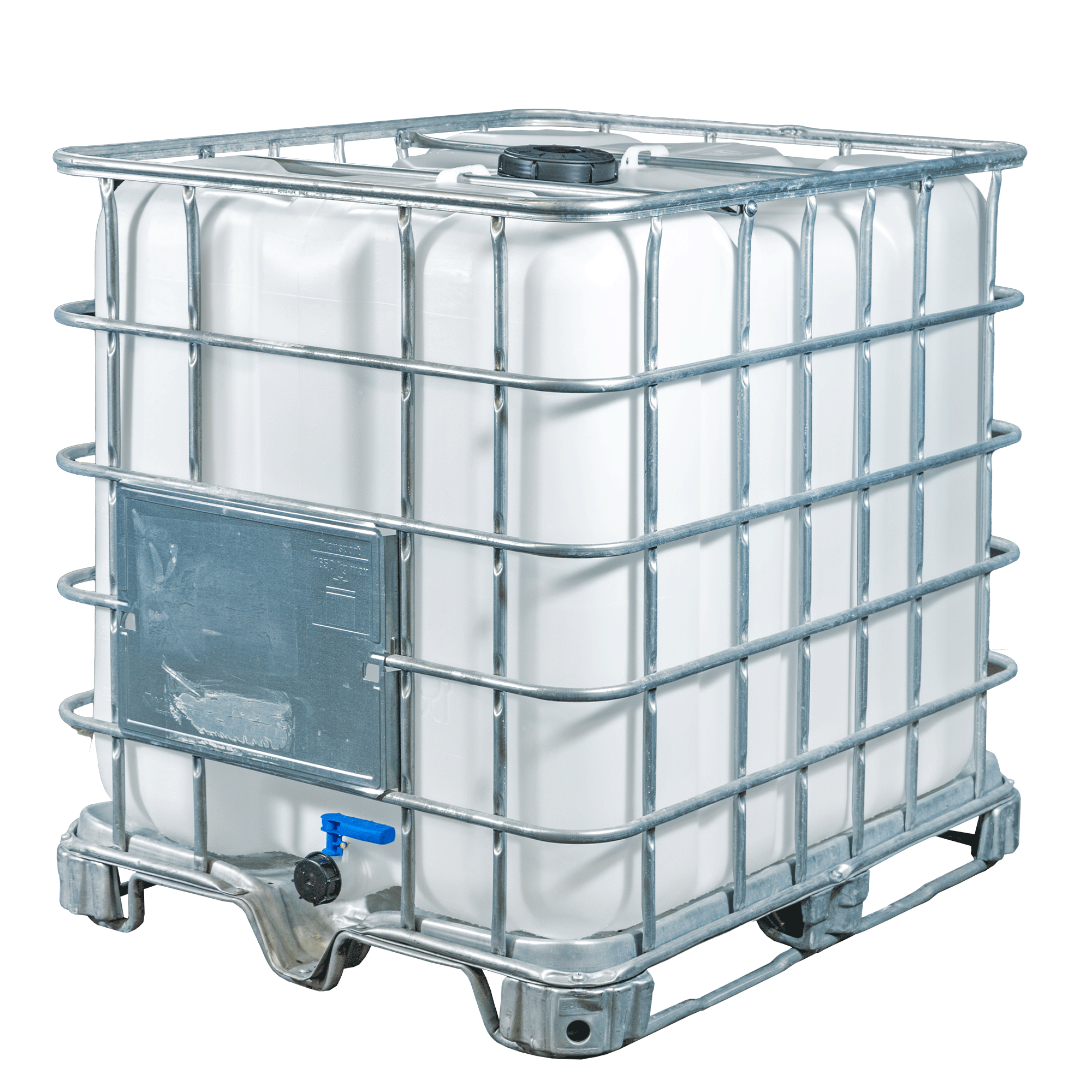 IBC-Container 1000l mit neuem Innenbehälter auf Stahlkufenpalette 150mm Deckel mit Lebensmittelzulassung