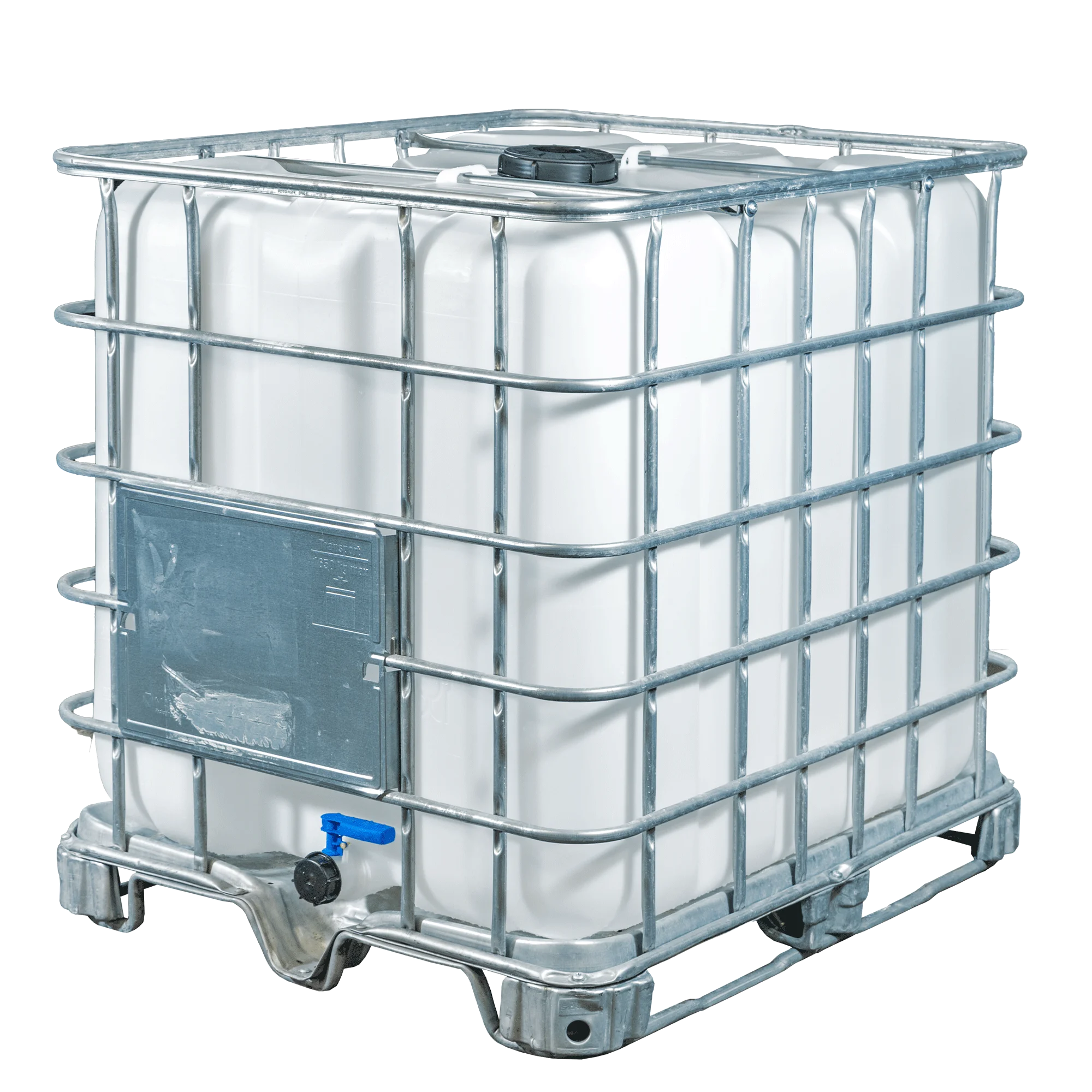 IBC-Container 1000l mit neuem Innenbehälter auf Stahlkufenpalette 150mm Deckel mit Lebensmittelzulassung